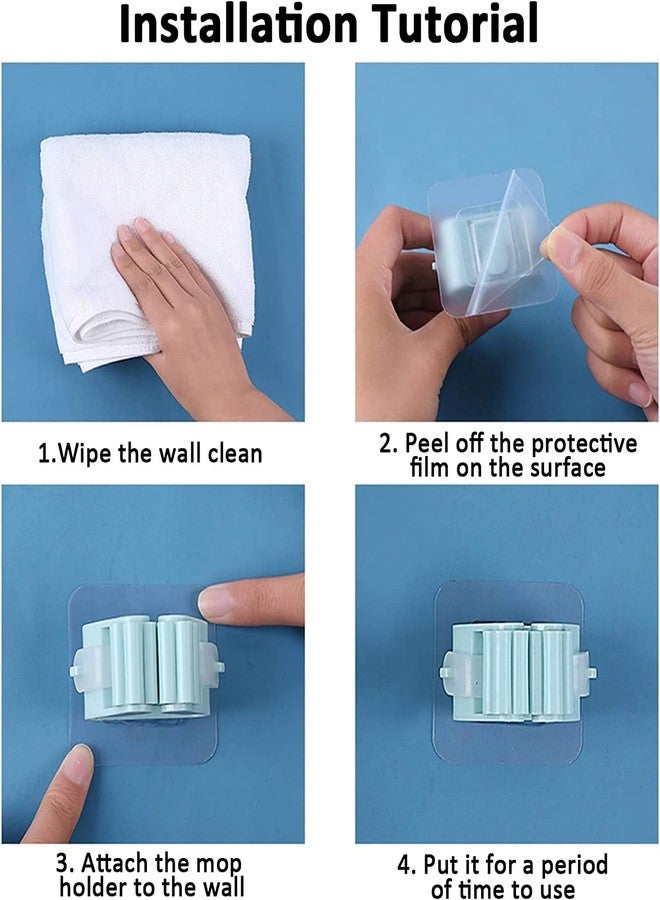 Punzone Self Adhesive Holder Wall Mounted Seamless Broom Hanger Clip Storage Racks, Hanging Punch Bathroom Stickers Mop Rack, Set of 8 (Random Colour) - Image 3