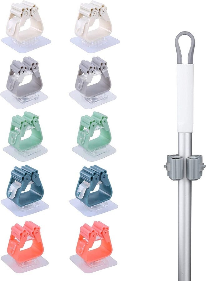 Punzone Self Adhesive Holder Wall Mounted Seamless Broom Hanger Clip Storage Racks, Hanging Punch Bathroom Stickers Mop Rack, Set of 8 (Random Colour) - Image 1