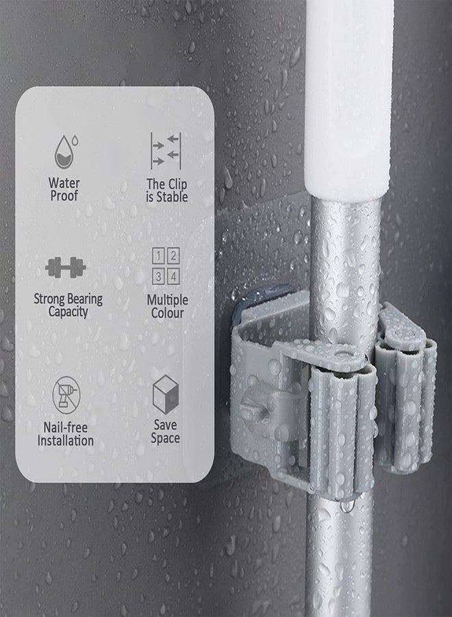 Punzone Self Adhesive Holder Wall Mounted Seamless Broom Hanger Clip Storage Racks, Hanging Punch Bathroom Stickers Mop Rack, Set of 8 (Random Colour) - Image 5