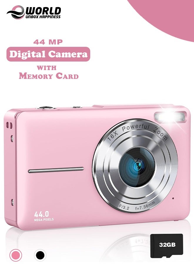 Eworld 44MP HD Digital Camera with 32GB Card, Compact Photo Camera with 1080P Video, 2.4" Screen, 16X Zoom, Anti-Shake, and Rechargeable Battery for Girls and Boys, Perfect for Kids and Beginners  - Image 1