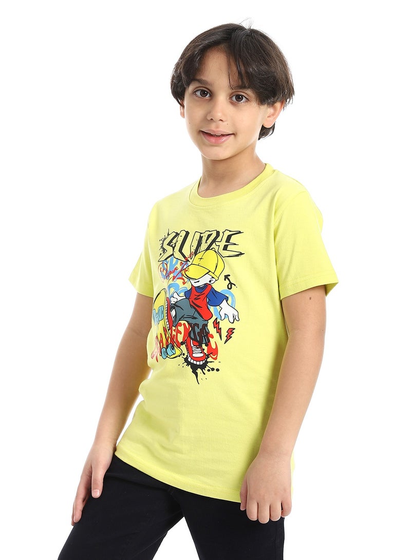 Andora Round Neck Printed Short Sleeve Boy T-shirt_Lemon - Image 2