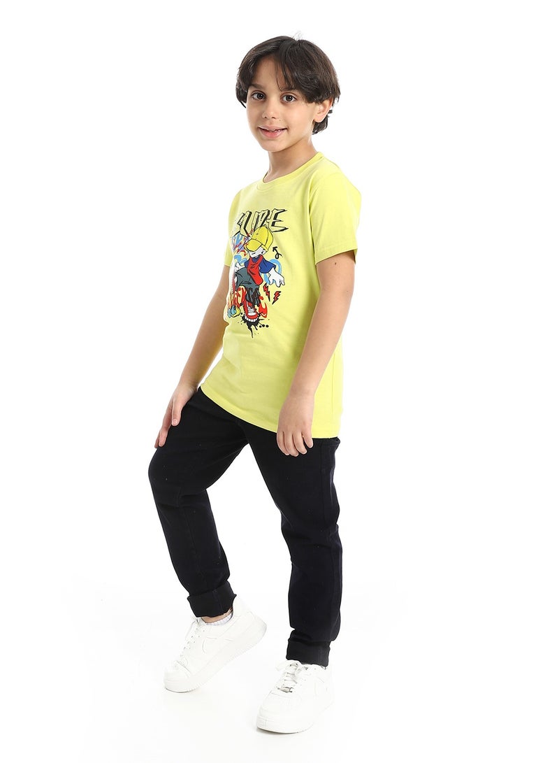 Andora Round Neck Printed Short Sleeve Boy T-shirt_Lemon - Image 5