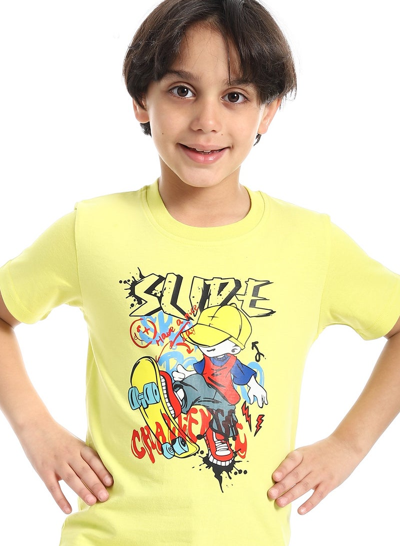 Andora Round Neck Printed Short Sleeve Boy T-shirt_Lemon - Image 4