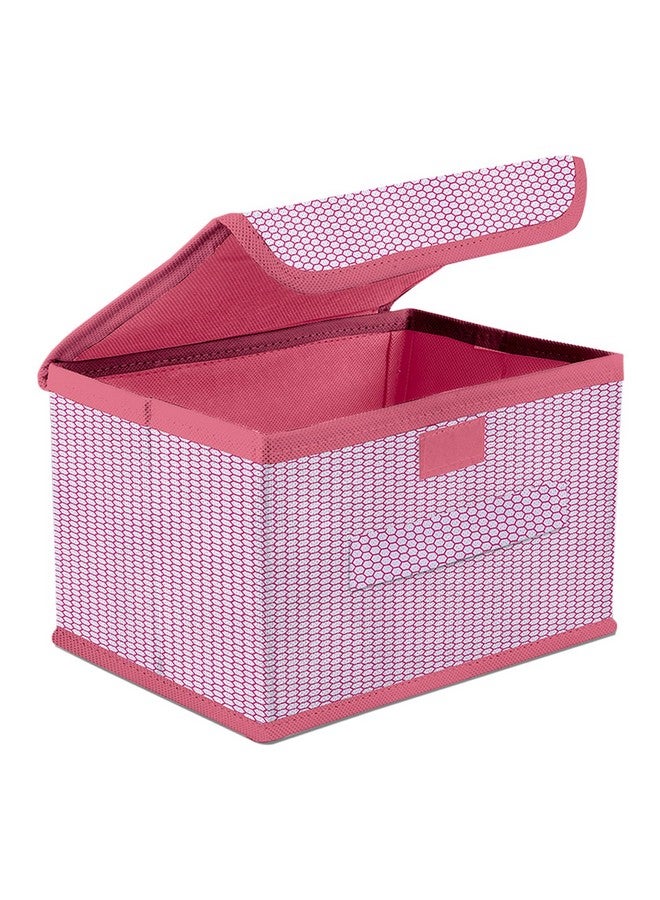 Kuber Industries Kuber Industries Drawer Storage Box | Dhakkan Storage Box | Non-Woven Clothes Organizer For Toys | Storage Box with Handle | Zig Zag Design | Large | Pink - Image 1
