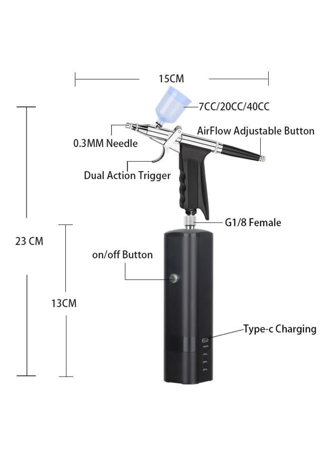 I-BEAUTEE 27PSI Airbrush Kit, Rechargeable Cordless Airbrush Compressor, Dual Action Handheld Airbrush Gun, Mini Airbrush Set Portable Air Brush for Barber, Nail Art, Makeup, Model Painting (Black) - Image 5
