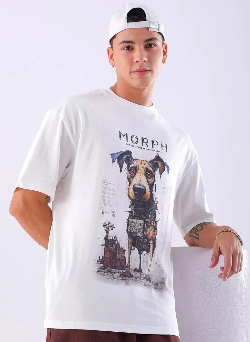 ذا انديان كراج كو Men Boxy Oversized Placement Print Round Neck Tshirt
