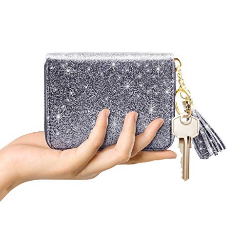 Coco Rossi Women's Small Credit Card Wallet RFID Cute Glitter Card Holder for Women, Grey - Image 4