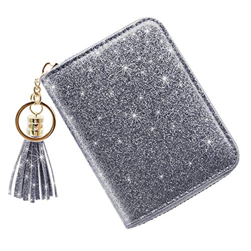 Coco Rossi Women's Small Credit Card Wallet RFID Cute Glitter Card Holder for Women, Grey - Image 3