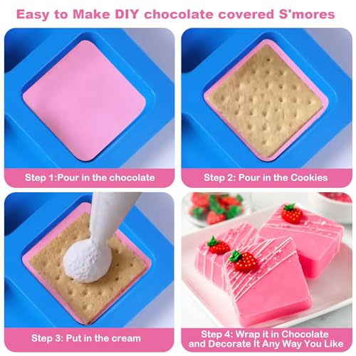 Sidosir 3Pcs Chocolate Covered Cookie S'mores Molds, 6-Cavity Square Molds Silicone for Smores, Non-Stick Silicone Baking Mold for Graham, Chocolate, Graham Crackers, Candy - Image 5