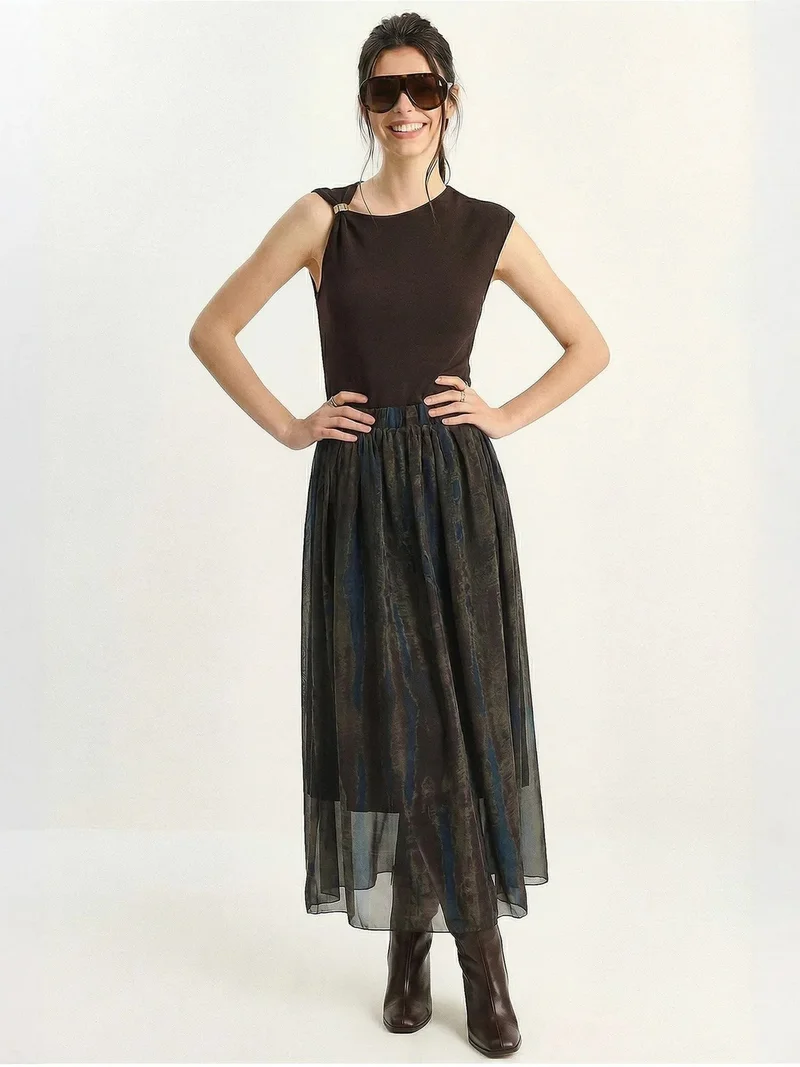 بيانكو لوتشي LUCCI High Waist Abstract Chiffon Maxi Skirt