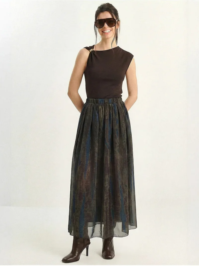 بيانكو لوتشي LUCCI High Waist Abstract Chiffon Maxi Skirt