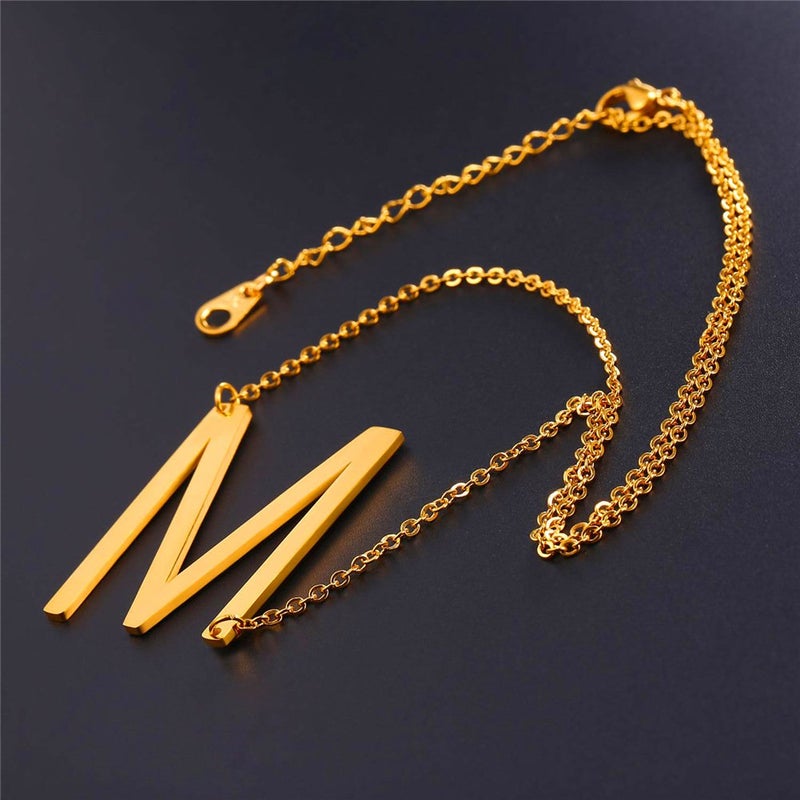 U7 Sideways Large Initial Necklaces 18K Gold Plated Big Letter Script Name Necklaces Statement Alphabet Pendant M Necklace for Women Gift - Image 4