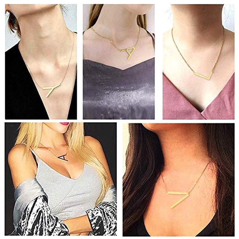 U7 Sideways Large Initial Necklaces 18K Gold Plated Big Letter Script Name Necklaces Statement Alphabet Pendant M Necklace for Women Gift - Image 3
