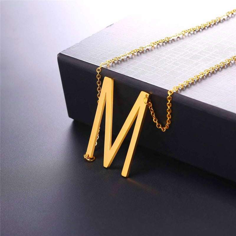 U7 Sideways Large Initial Necklaces 18K Gold Plated Big Letter Script Name Necklaces Statement Alphabet Pendant M Necklace for Women Gift - Image 5