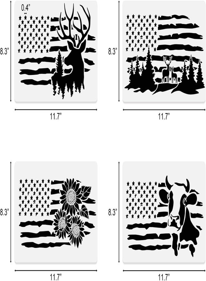 KUANSHENG 9 Pcs American Flag Stencils, We The People Stencils Deer 1776 Stencils Cow Bear Sunflower Stencils for Painting on Wood Canvas Walls Fabric Wood Burning Stencils Patriotic Stencils (8.3"x11.7") - Image 5