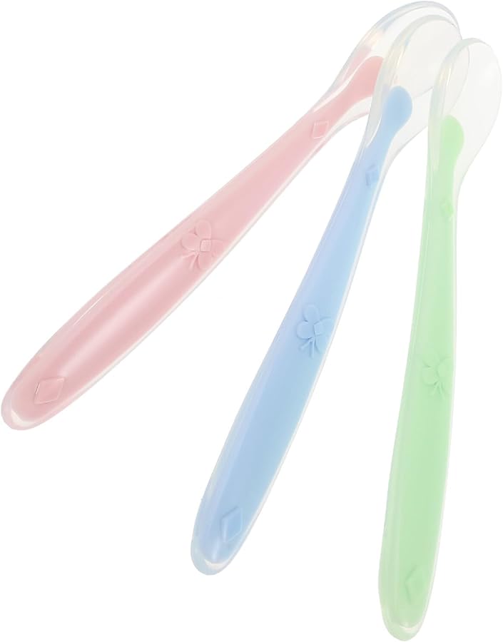 3Pcs Soft Silicone Baby Spoons For Self Feeding Weaning Training Safe Rounded Heads Non Slip Handle Pink Green Blue - Image 1