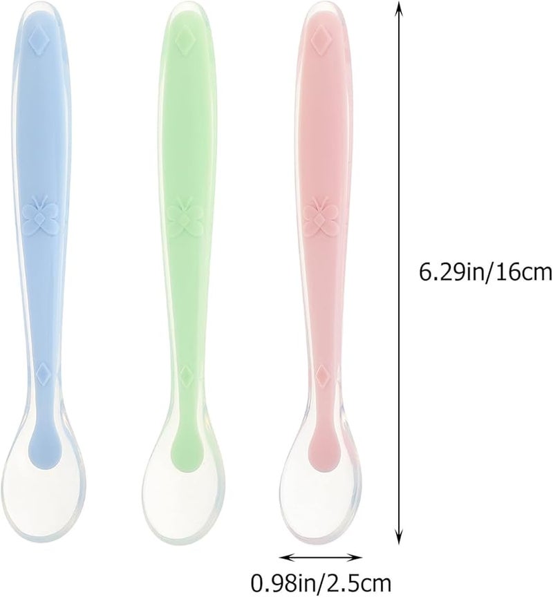 3Pcs Soft Silicone Baby Spoons For Self Feeding Weaning Training Safe Rounded Heads Non Slip Handle Pink Green Blue - Image 3