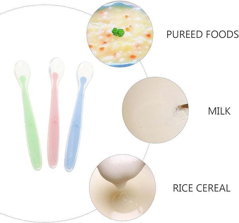 3Pcs Soft Silicone Baby Spoons For Self Feeding Weaning Training Safe Rounded Heads Non Slip Handle Pink Green Blue - Image 5