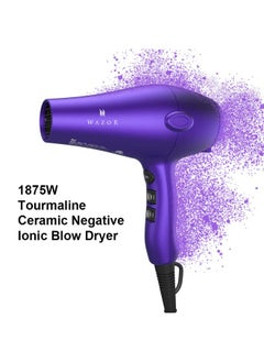 MHU Purple Professional Light Weight Hair Dryer 1875W Tourmaline Ceramic Negative Ionic Blow Dryer With Diffuser & Concentrator & Comb 