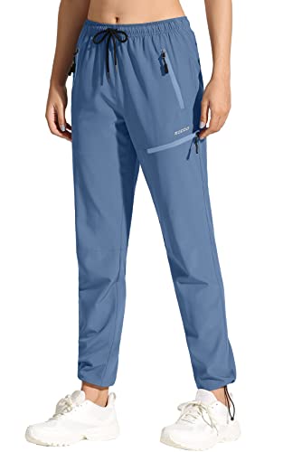 MOCOLY Women's Cargo Hiking Pants Elastic Waist Quick Dry Lightweight Water Resistant Active Long Pants UPF 50+ Blue Purple M - Image 1