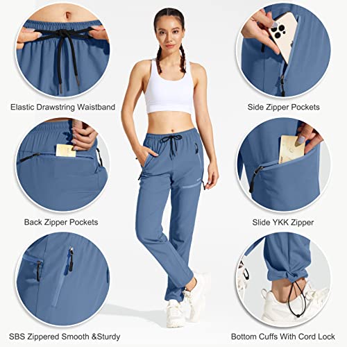 MOCOLY Women's Cargo Hiking Pants Elastic Waist Quick Dry Lightweight Water Resistant Active Long Pants UPF 50+ Blue Purple M - Image 4