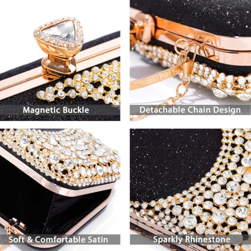 Yokawe Women's Sparkly Crystal Rhinestone Clutch Purse,Elegant Evening Bag for Wedding, Party, Prom, Bride - 8.5" x 6" Handbag with Chain Strap - Image 5