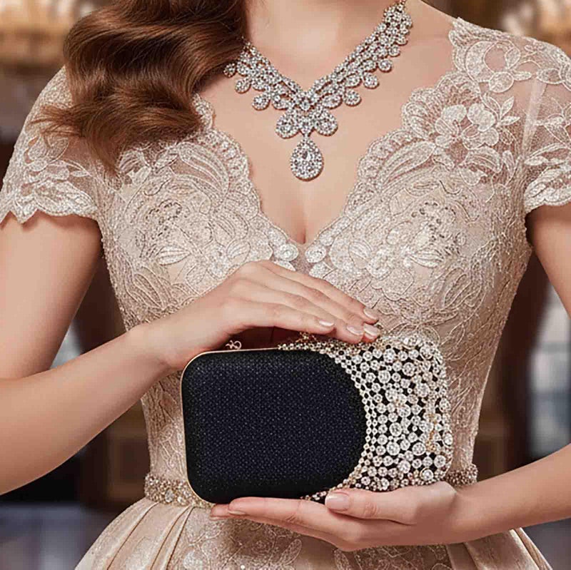 Yokawe Women's Sparkly Crystal Rhinestone Clutch Purse,Elegant Evening Bag for Wedding, Party, Prom, Bride - 8.5" x 6" Handbag with Chain Strap - Image 2