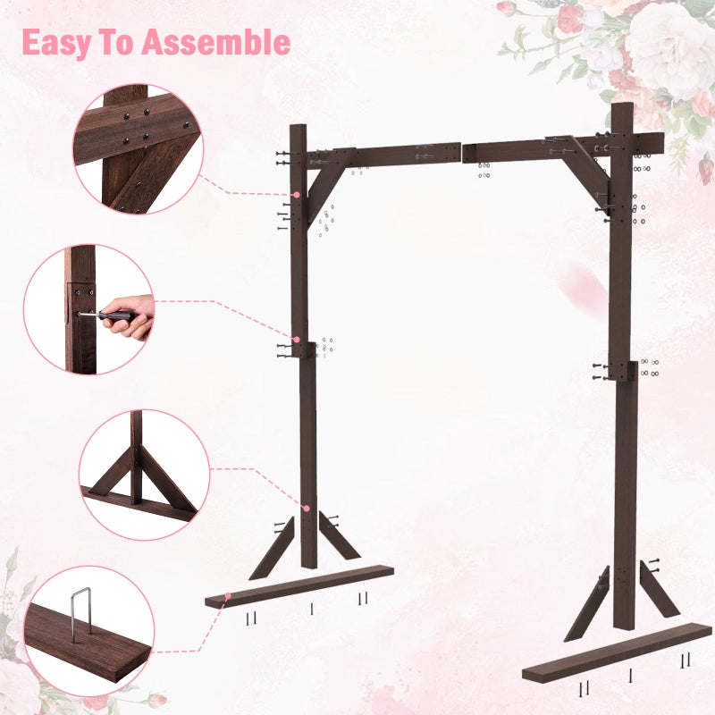 Chamvis 7.48FT Wooden Wedding Arch Frame, Wood Square Arch Backdrop Stand Wedding Arbor for Ceremony and Outdoor Lawn Decorations - Image 5