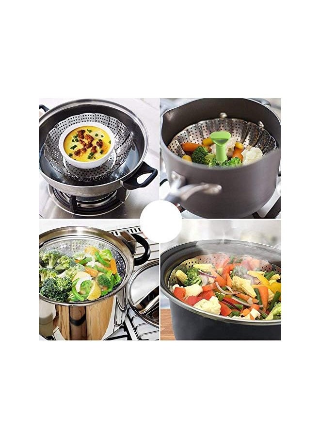 PROMASS - Basket Stainless Steel Vegetable Steamer Basket Folding Steamer Insert for Veggie Fish Seafood Cooking for Herbs, Chicken, Meat & Vegetables with Oven Mitts (11 in) - Image 1