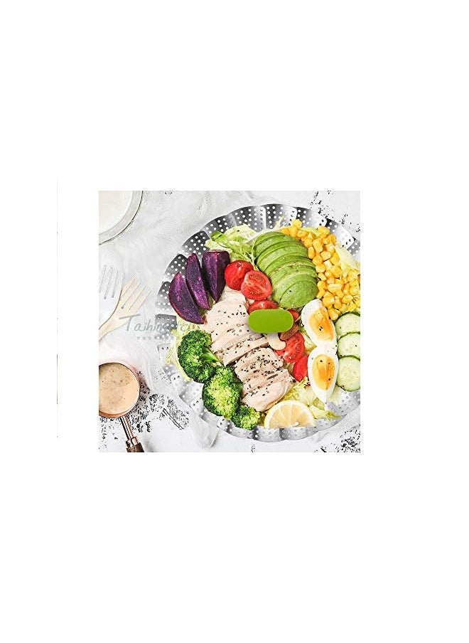 PROMASS - Basket Stainless Steel Vegetable Steamer Basket Folding Steamer Insert for Veggie Fish Seafood Cooking for Herbs, Chicken, Meat & Vegetables with Oven Mitts (11 in) - Image 1