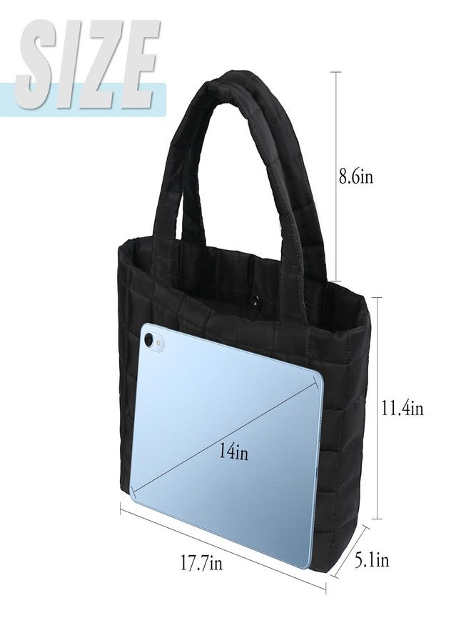 TPQKA Tote Bag for Women, Puffer Work Handbag 13.7 Inch Laptop Purse, Lightweight Carryall Puffer Shoulder Bag Handbag Large Quilted Travel Tote Shoulder Bag for College Office Clinical Gym, Black - Image 4