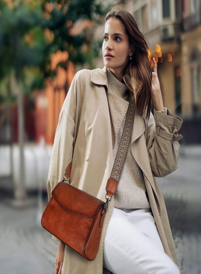 Iswee Brown Leather Crossbody Bag Shoulder Handbags for Women Genuine Leather Satchel Purse with Wide Strap Medium Size Travel (Brown) - Image 3