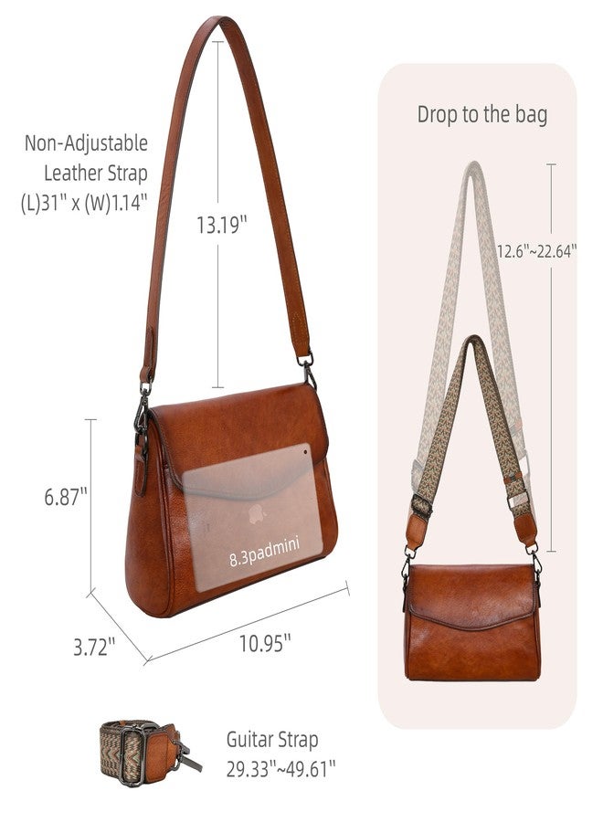 Iswee Brown Leather Crossbody Bag Shoulder Handbags for Women Genuine Leather Satchel Purse with Wide Strap Medium Size Travel (Brown) - Image 4