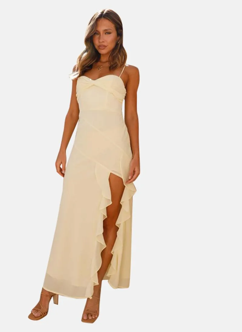 YUNIQEE Off White Solid Chiffon Empire Maxi Dress