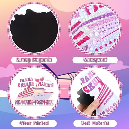 Yomaiha 18pcs Family Cruise Door Magnets Decorations Magnetic Family Trip in Our Cruise Era Magnets Pink Funny Family Vacation Cruise Ship Door Magnetic Sticker Decals for Refrigerator Car Cabin Carnival - Image 5