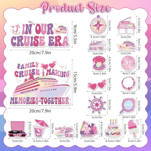 Yomaiha 18pcs Family Cruise Door Magnets Decorations Magnetic Family Trip in Our Cruise Era Magnets Pink Funny Family Vacation Cruise Ship Door Magnetic Sticker Decals for Refrigerator Car Cabin Carnival - Image 4