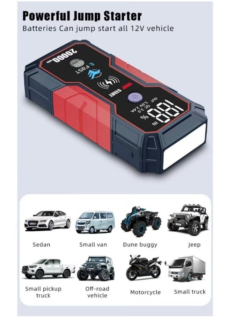TIGER Car Jump Starter 28000mAh – Heavy-Duty 12V Battery Booster Pack for All Gas Engines & Up to 8.0L Diesel | Water-Resistant Portable Power Bank with USB Quick Charge 3.0, LED Flashlight & 12V/1A Output | Emergency Car Starter Kit  - Image 3