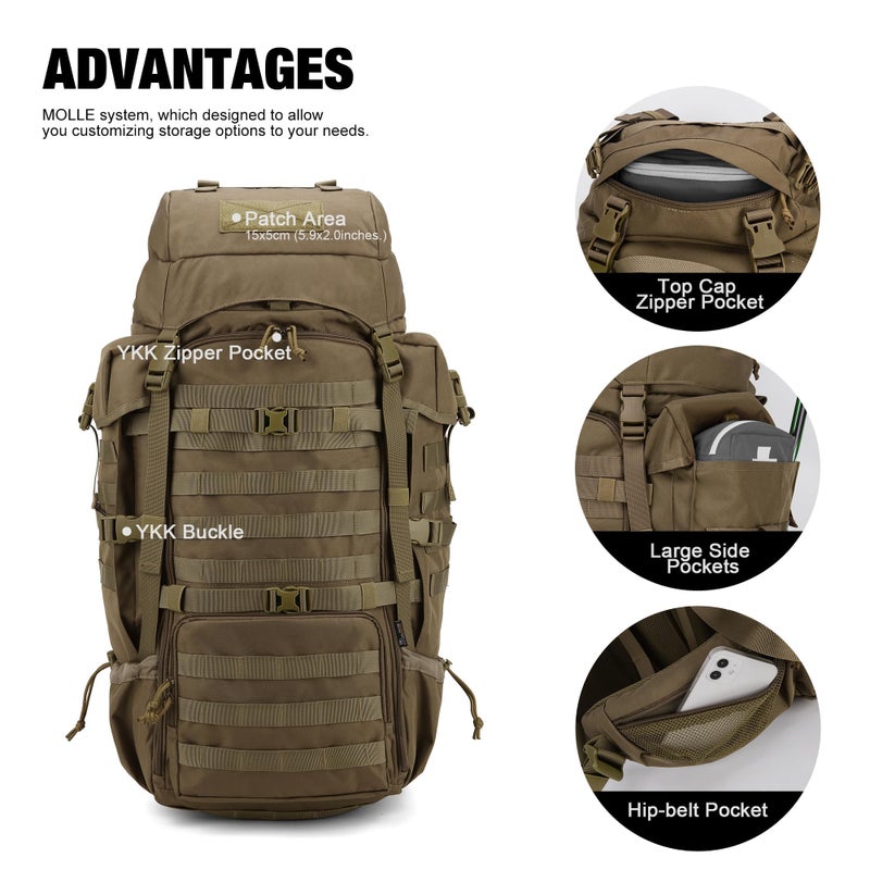 Mardingtop 70L Military Internal Frame Backpack for Hunting,Camping,Hiking Rucksack Backpacking Backpack with Rain Cover - Image 3