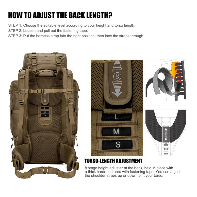 Mardingtop 70L Military Internal Frame Backpack for Hunting,Camping,Hiking Rucksack Backpacking Backpack with Rain Cover - Image 5