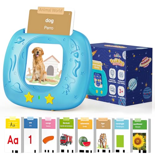 HOMESTEC Toddlers Bilingual Spanish English Talking Flash Cards with 288 Sight Words Speech Therapy Toys for 3 4 5 6 Years Old Boys and Girls Learning Educational Kids Gifts Blue - Image 1