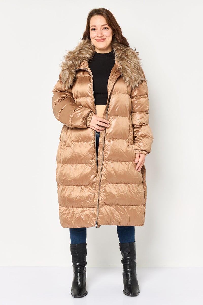 GEOX Women Quilted Puffer Jacket, Bronze - Image 1