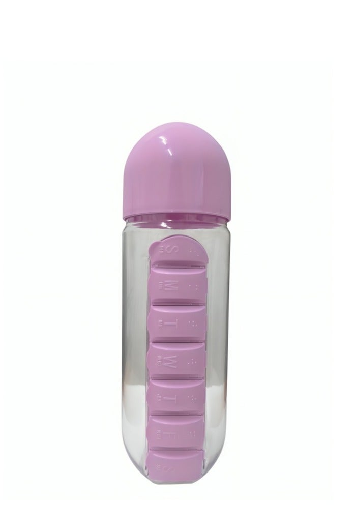 Generic Plastic Water Bottle with 7 Slots for Daily Pill Organizer (Clear - purble) - Image 1