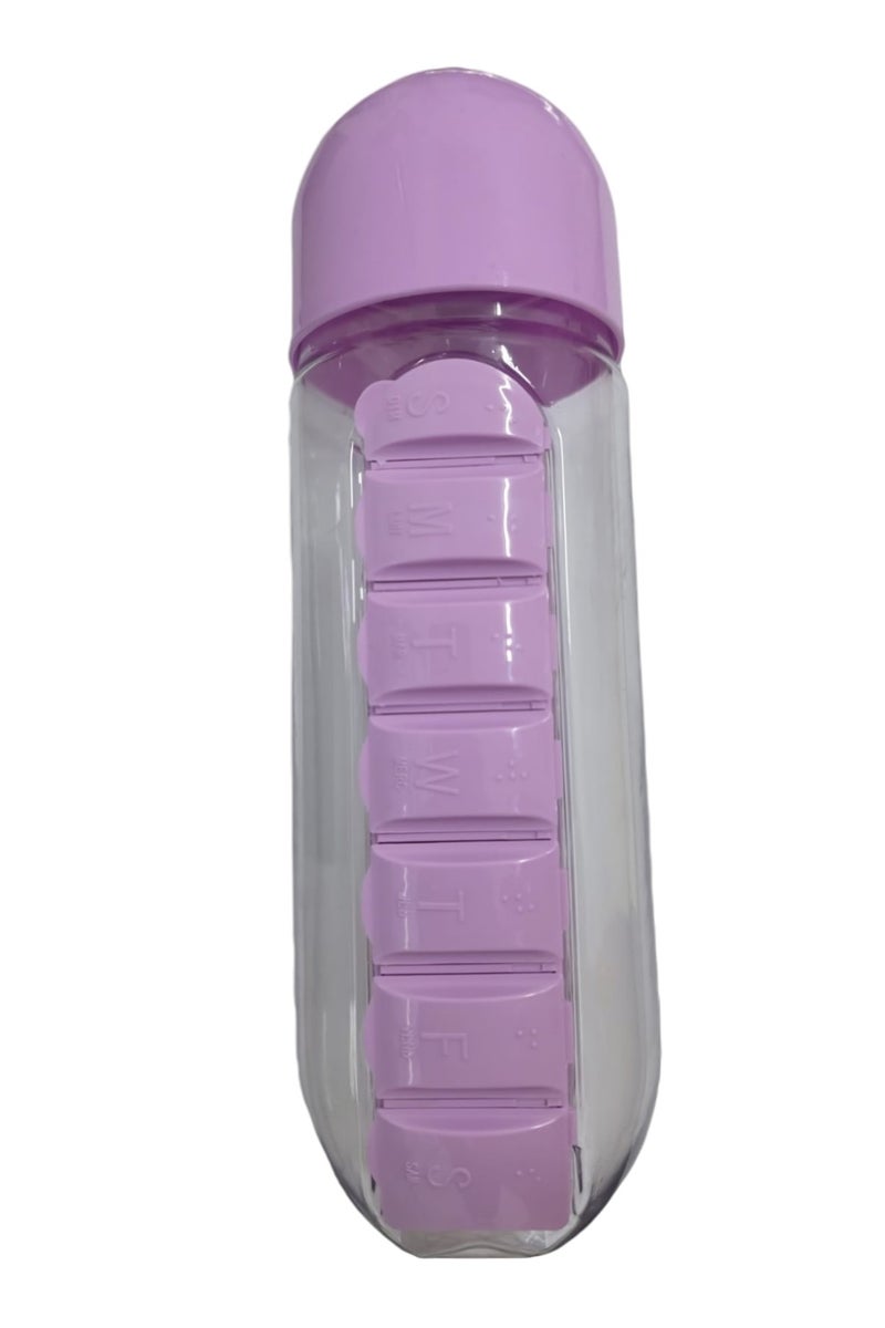 Generic Plastic Water Bottle with 7 Slots for Daily Pill Organizer (Clear - purble) - Image 2