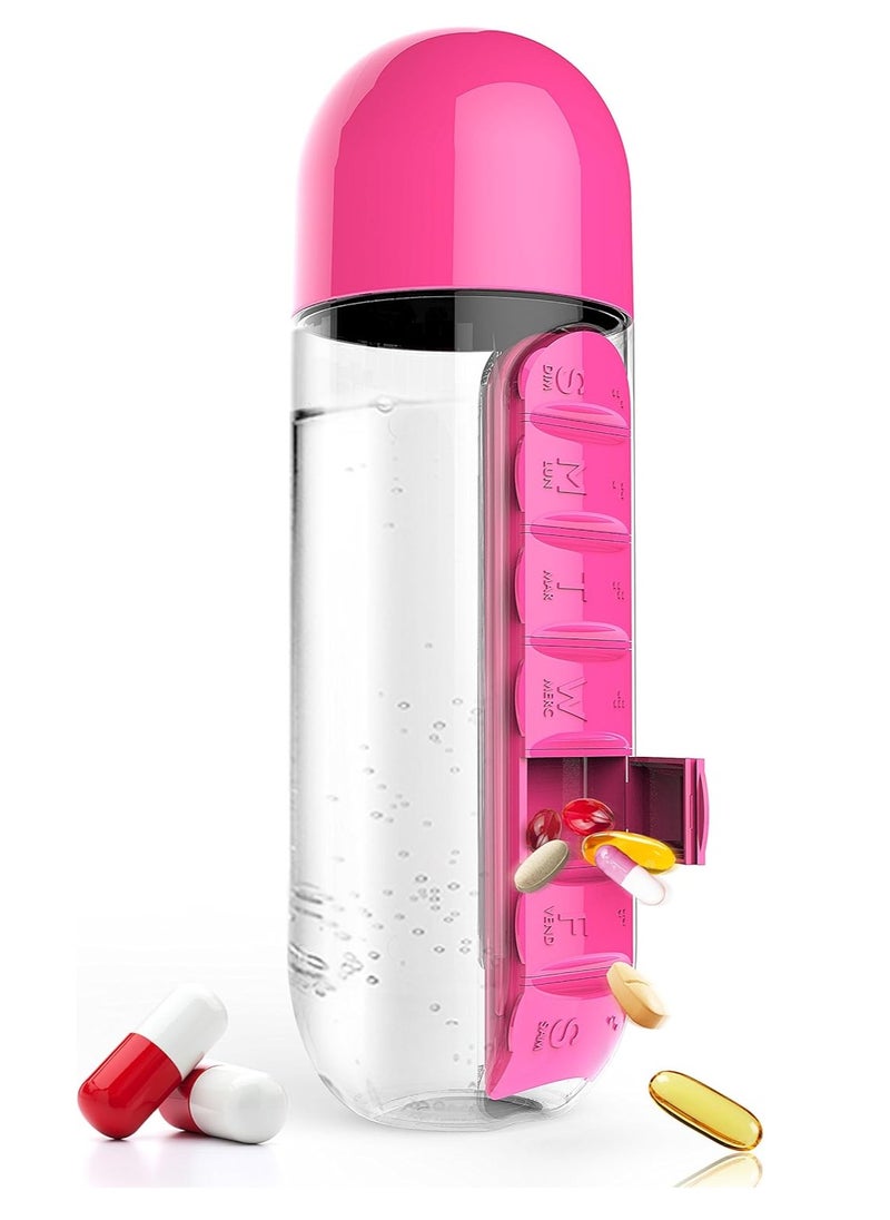 Generic Plastic Water Bottle with 7 Slots for Daily Pill Organizer (Clear - Pink)  - Image 1