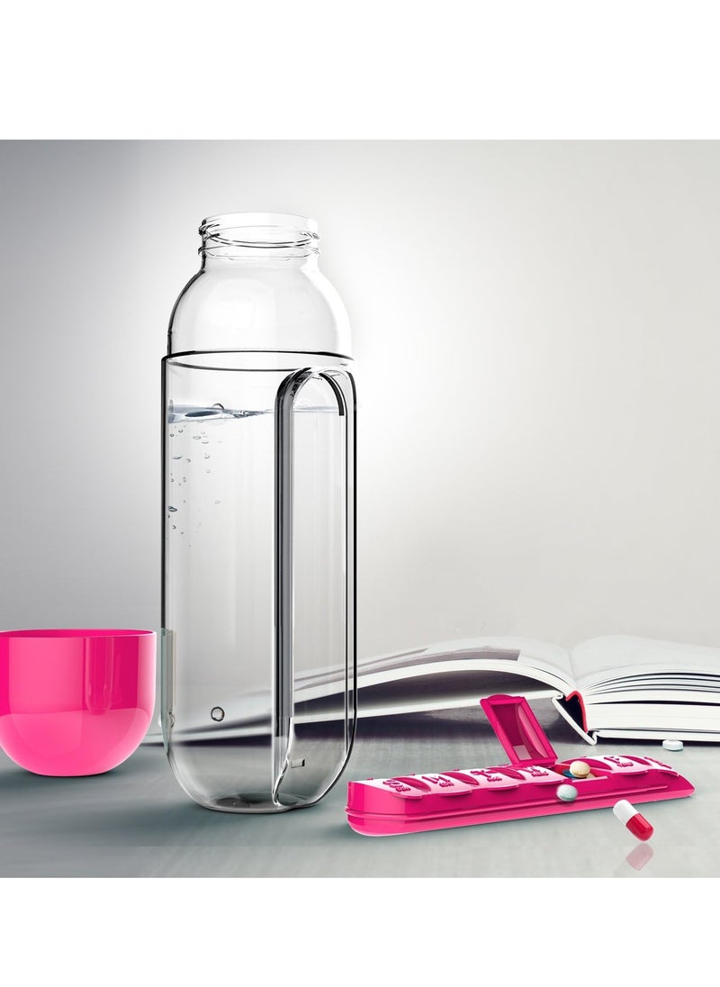 Generic Plastic Water Bottle with 7 Slots for Daily Pill Organizer (Clear - Pink)  - Image 2