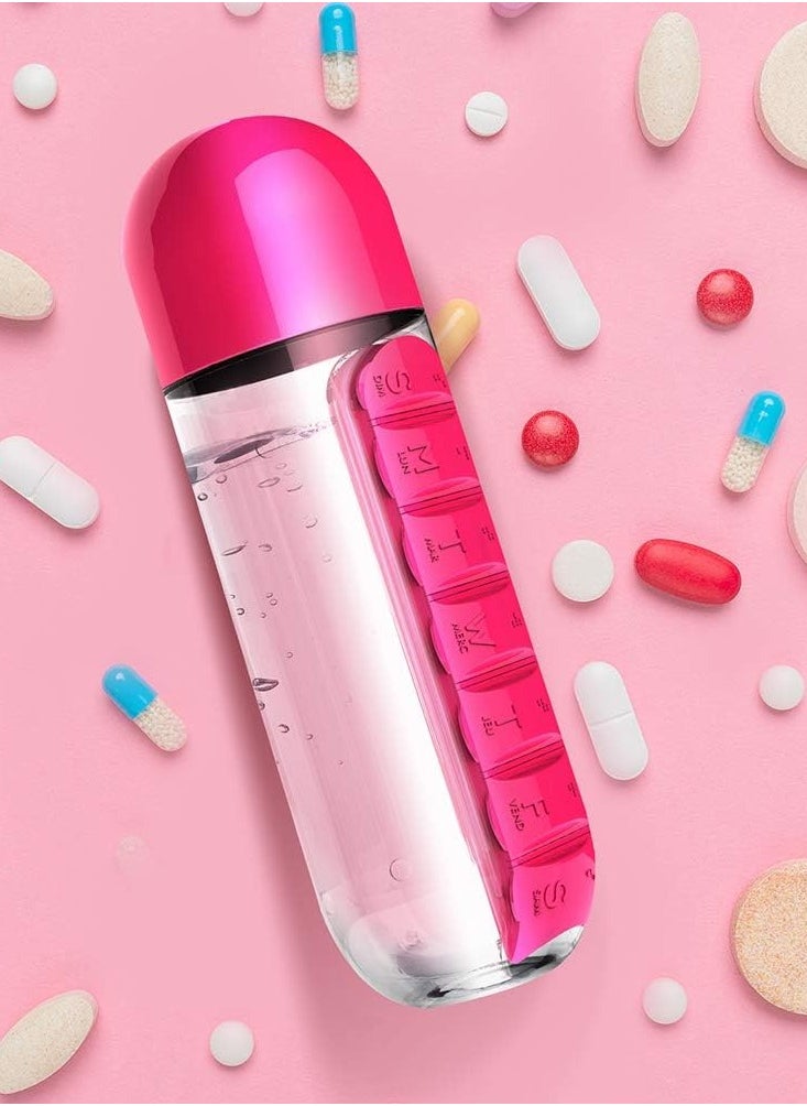 Generic Plastic Water Bottle with 7 Slots for Daily Pill Organizer (Clear - Pink)  - Image 3