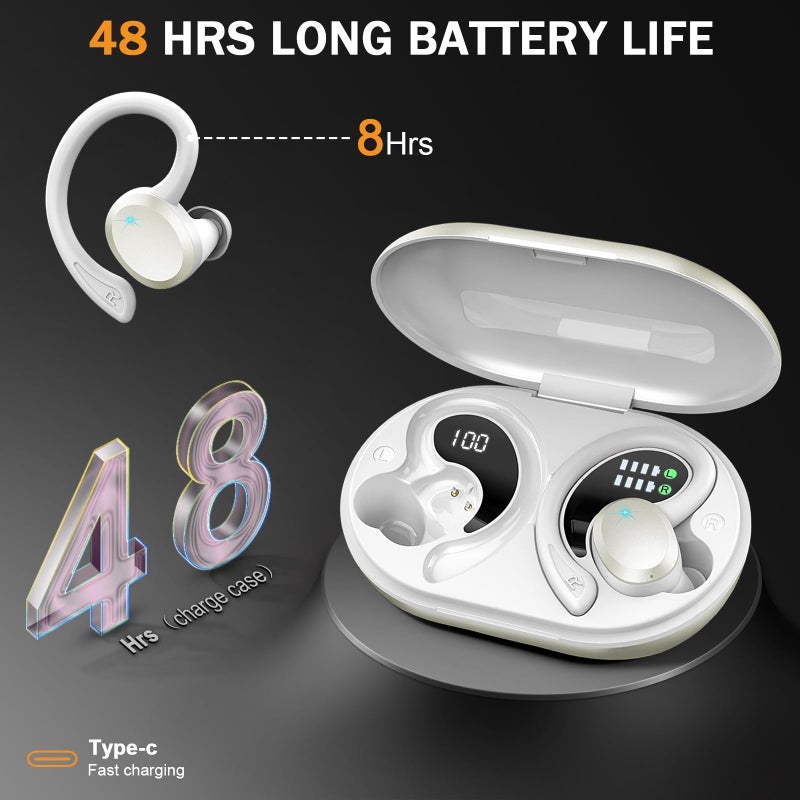 Rulefiss Wireless Earbuds Bluetooth Headphones, Bluetooth 5.3 Earbuds Sport Immersive HiFi Stereo Ear Buds, 48Hrs Earphones in Ear with Earhooks, HD Mic, IP7 Waterproof White Headset for Workout Running [2023] - Image 3