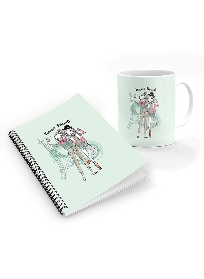 Stylizedd Designer Printed Coffee Mug + A5 Spiral Notebook Memo Notepad Journal Personalised Combo Gift Set Forever Friends