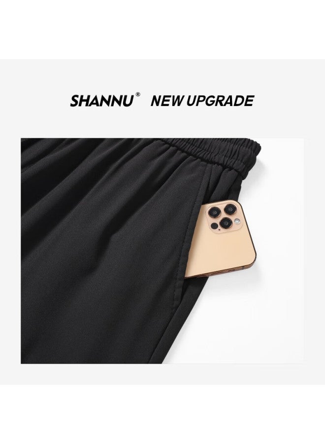 Shannu Men's Pants Spring And Autumn Small Suit Pants Loose Straight Casual Wide-leg Summer Trousers Black Fleece L - Image 2