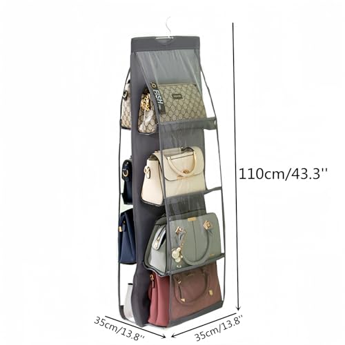 HAN SHENG 8 Pockets Clear Handbag & Purse Organizer Hanging Bag Storage - Space Saving Hanging Shelf for Closet, Wardrobe, Over Door (2 Pack, Grey) - Image 2